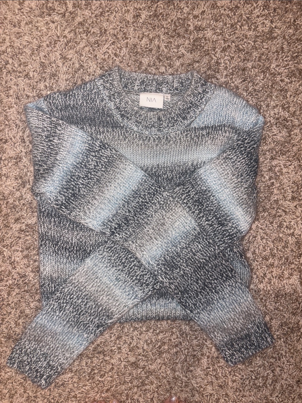 NIA Ombre Crewneck Cropped Sweater in Blue and Gray- worn once!